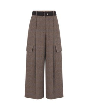 P.A.R.O.S.H. Plaid Wide-Leg Cargo Pants With Belt - Brown