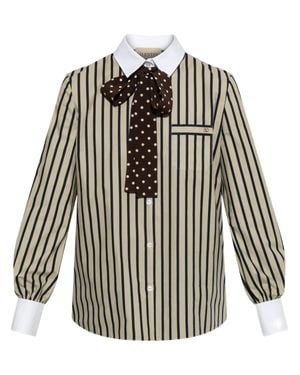 Valentino Striped Cotton Scarf Shirt With Classic Collar And Welt Pocket - Black