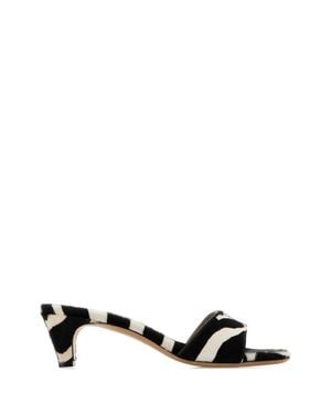 Ferragamo Printed Leather Flat Sandals With 4 Cm Heel, Size 40 - Black