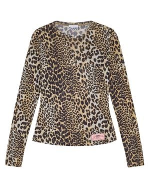 Ganni Leopard Print Top - Brown