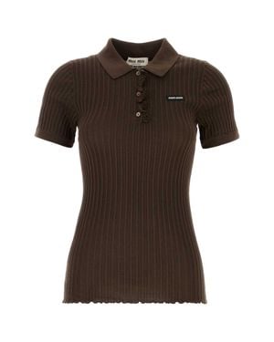 Miu Miu Chocolate Stretch Jersey Polo Shirt - Brown