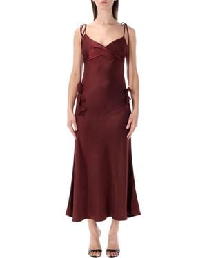 Self-Portrait Burgundy Satin Midi Dress - Red