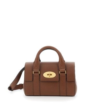 Mulberry Bayswater Mini Grained Leather Handbag With-Tone Turnlock Closure - Brown