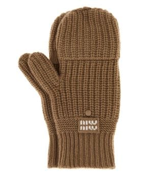 Miu Miu Miu-Style Wool Blend Gloves - Brown