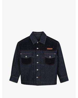 Lanvin Boys' Cotton Denim Jacket With Velvet Chevron Motif - Blue