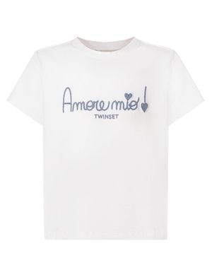 Twinset Stylish T-Shirt With Unique Print And Embroidery - White