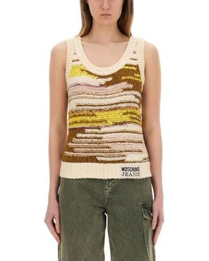 Moschino Textured Knit Top With Artistic Stripes - Multicolor
