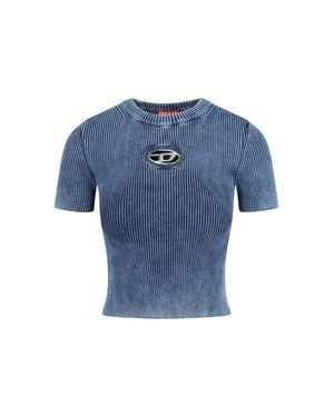 DIESEL Ribbed Short-Sleeve T-Shirt With Metallic Logo Detail - Blue