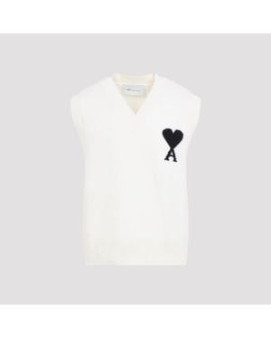 Ami Paris 100% Wool Sleeveless Pullover Sweater - White