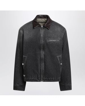 Prada Zip-Up Denim Jacket With Vintage Effect - Black