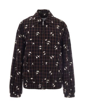 Ganni Floral Plaid Zip-Up Jacket - Black