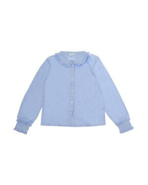 NANAN KIDS Baby Girl Cotton Peter Pan Collar Shirt With Ruffle Details - Blue