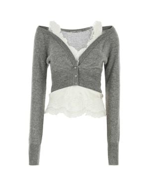 Ermanno Scervino Two-Tone Cashmere And Stretch Silk Top - Gray