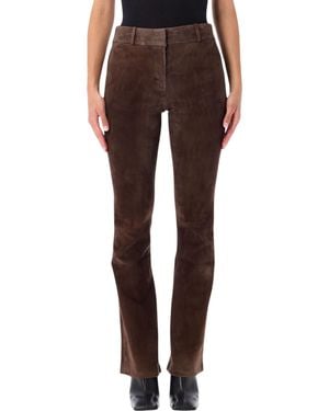 Arma High-Waist Slim-Leg Suede Pants - Brown