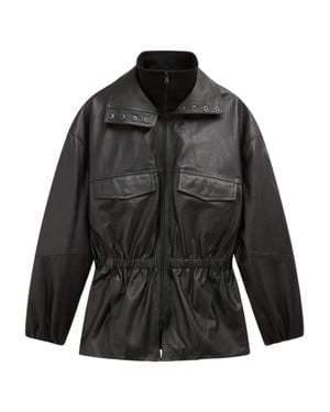 Frankie Shop Carnaby Funnel Neck Leather Jacket - Black