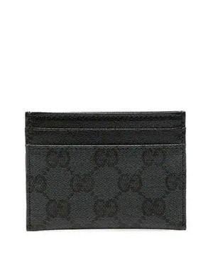 Gucci Mini Gg Canvas Wallet With-Foil Logo, Leather Trim & 4 Card Slots (10 X 7 Cm) - Black