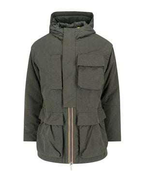 K-Way Hooded Utility Parka Jacket - Green