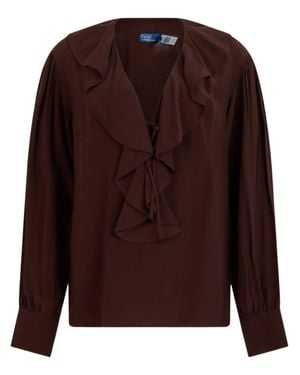 Ralph Lauren Ruffle-Trim Viscose Top - Brown