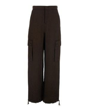 Twinset Tech Fabric Drawstring Hem Pants With Side Patch Pockets - Black