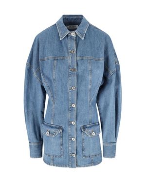 The Attico Denim Shirt Dress With Patch Pockets - Blue