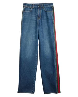 Gucci Leather Label Web-Stripe Five-Pocket Relaxed Fit Jeans - Blue