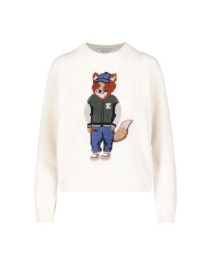 Maison Kitsuné Wool & Mohair Crewneck Sweater - White