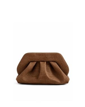 THEMOIRÈ Textured Croc-Embossed Clutch Bag - Brown