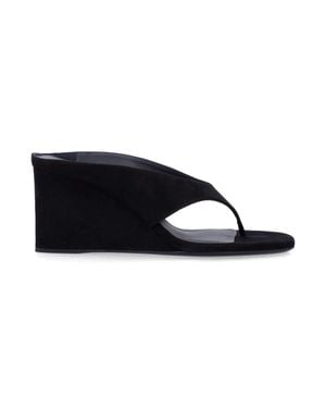 Alaïa Alaïa Suede Thong Cube Heel Mules - Black