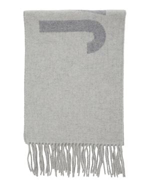 Jacquemus Maxi Logo Wool Scarf With Fringed Edge - Gray