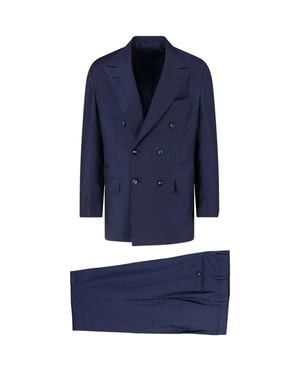 Kiton Double-Breasted Peaked Lapel Wool Suit - Blue