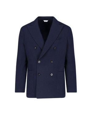 Boglioli Double-Breasted Wool Cashmere Blazer - Blue