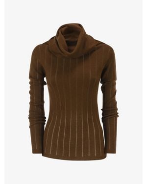 Max Mara Silk And Wool Turtleneck Sweater With Embroidered Details - Brown