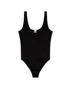 DIESEL Ribbed Stretch Scoop Neck Cut-Out Tail Top - Black