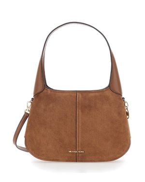 MICHAEL Michael Kors Alice Suede Shoulder Handbag With Removable Strap, Logo Lettering, 27X18X4 Cm - Brown