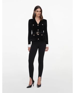 Self-Portrait Button-Front Tailored Shirt With Shoulder Pads And Functional Pockets - Black