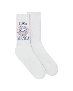 CASABLANCA Celestial Pyramid Logo-Embroidered Ribbed Socks - White