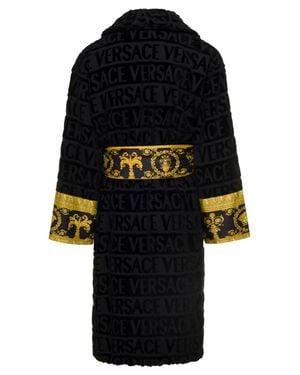 Versace Bathrobe With Scarf Collar And Pockets - Black