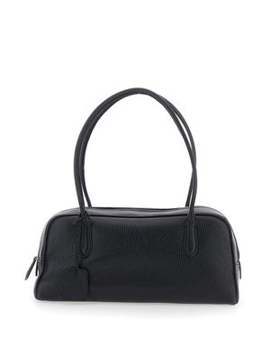 NOTHING WRITTEN Bowling-Shaped Leather Shoulder Handbag With Leather Handles, 30 X 20 X 10 Cm - Black