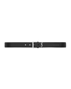 Saint Laurent Calfskin Belt With Square Buckle And Cassandre Loop - White