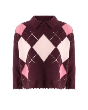 Pinko Argyle Knit Polo Sweater - Purple