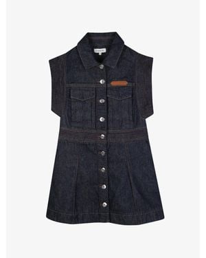 Lanvin Girls' Denim Dress With Button Front And Flap Chest Pockets - Blue