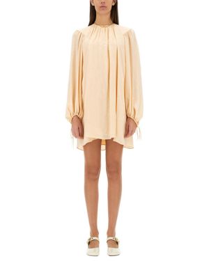 Chloé Solid Round Neck Mini Dress - Natural
