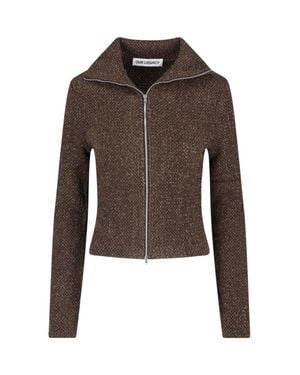 Our Legacy Textured Cropped Zip Sweater - Brown