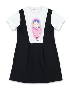 Marni Graphic Cotton Dress For Girls - Black