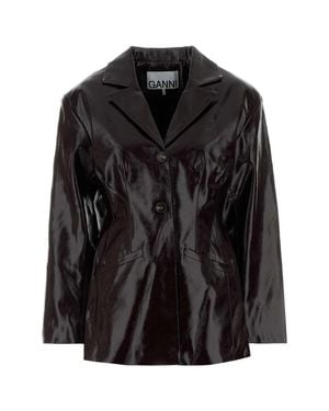 Ganni Plum-Effect Synthetic Leather Blazer - Black
