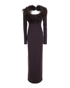 The Attico Long Cotton Dress With Feather Neck Detail And Back Logo Patch - Black
