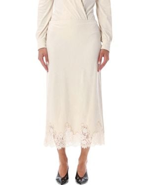 Alberta Ferretti Alberta Ferretti Lace-Trim Midi Skirt - Natural