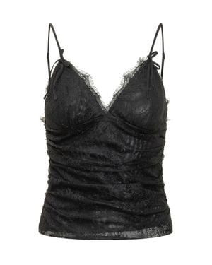 Pinko Floral Lace Top With V-Neckline - Black