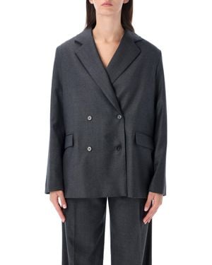 Loulou de Saison Double-Breasted Wool Blazer Jacket - Gray