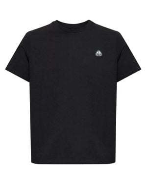 Moose Knuckles Rib Knit Collar Logo Patch T-Shirt With Sleeve Logo Print & Side Logo Label - Black